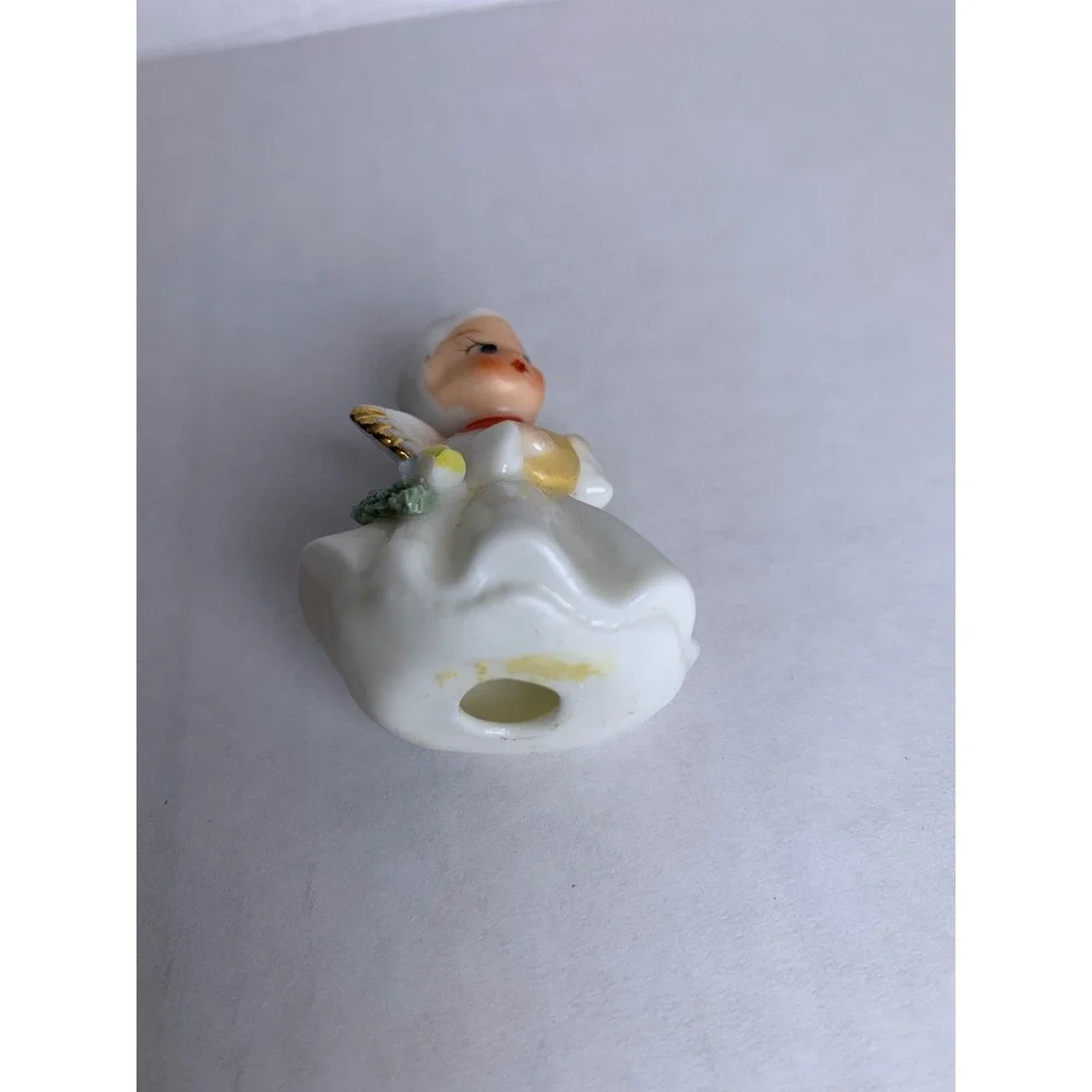 Vintage Miniature Porcelain Angel Figurine Gold Trim Hand Painted Mid-Century‎